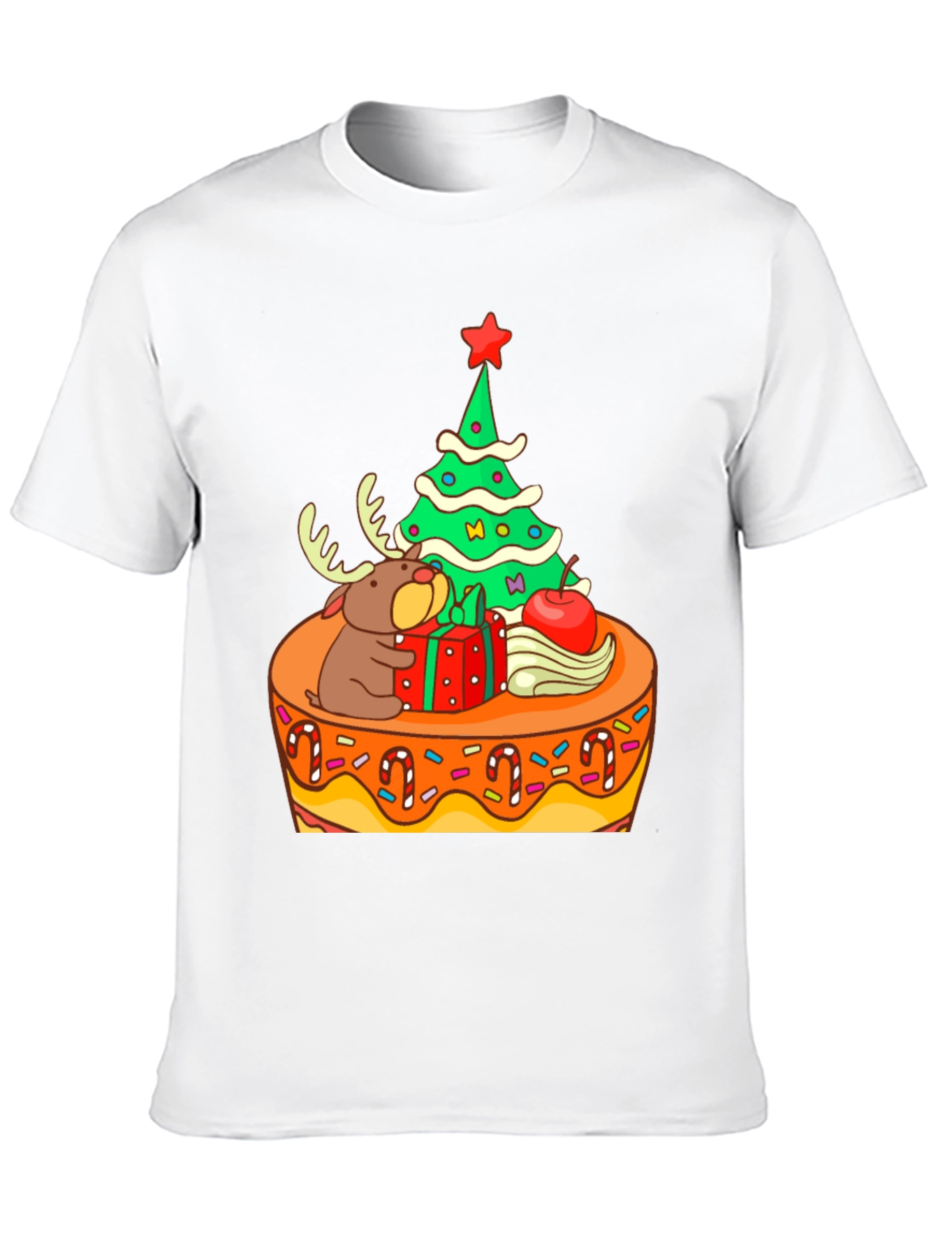 Festive Christmas Tree & Reindeer Graphic Tee