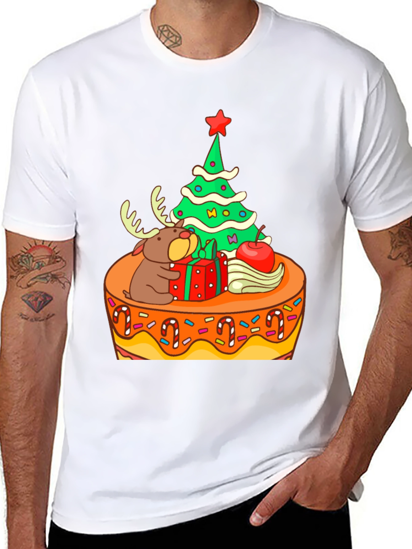 Festive Christmas Tree & Reindeer Graphic Tee