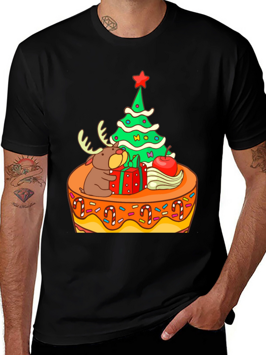 Festive Christmas Tree & Reindeer Graphic Tee