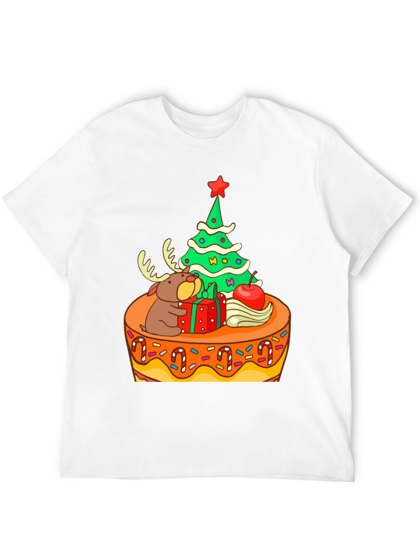 Festive Christmas Tree & Reindeer Graphic Tee