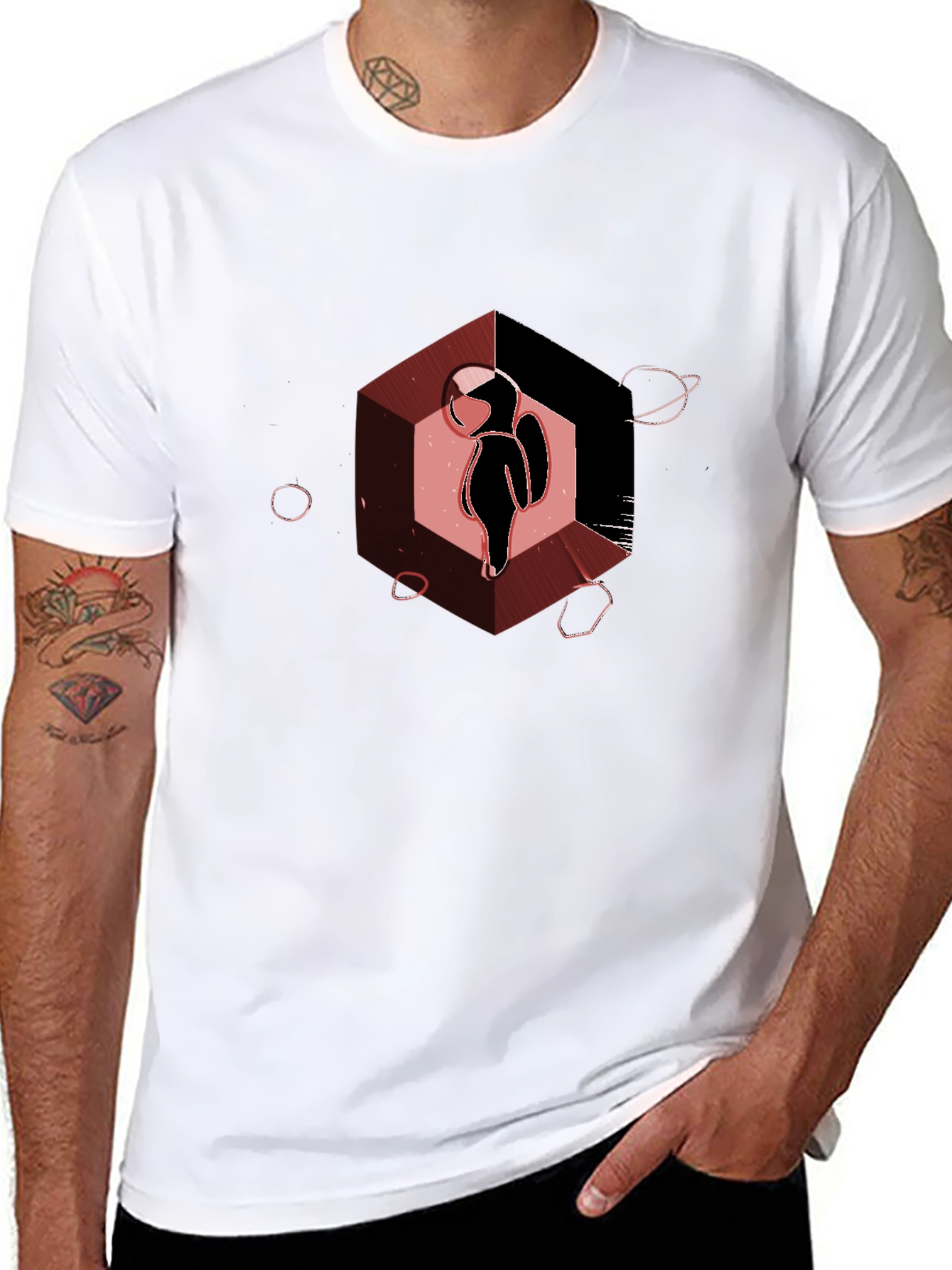 Astronaut in Hexagon Graphic T-Shirt - Black