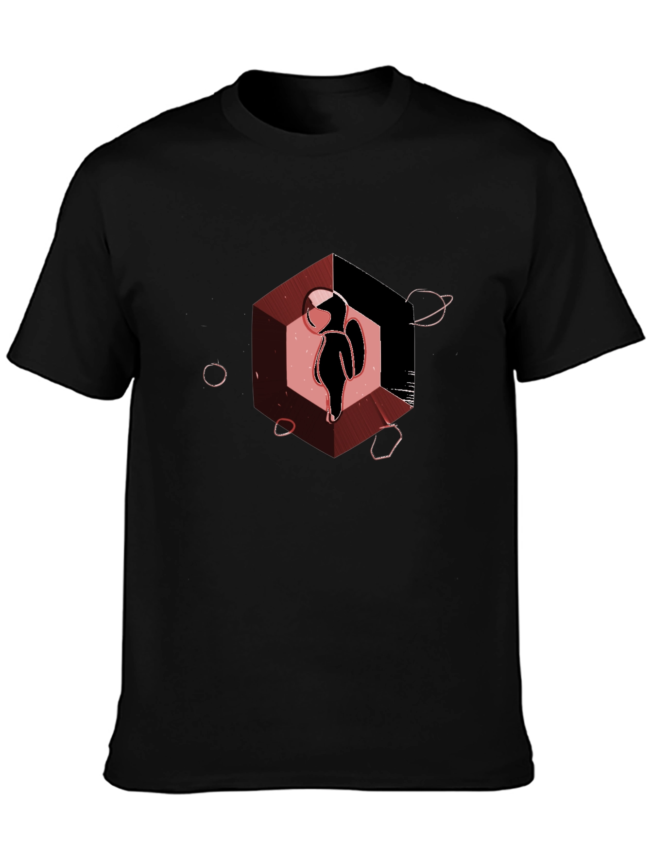 Astronaut in Hexagon Graphic T-Shirt - Black