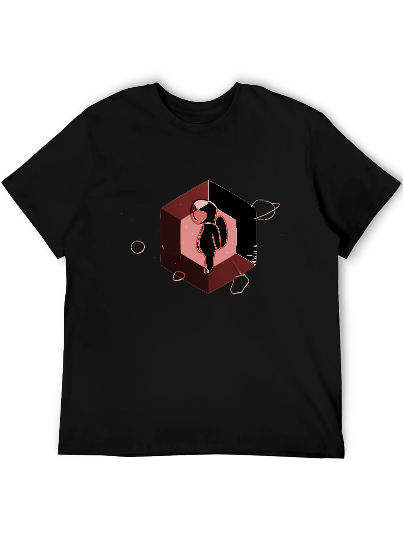 Astronaut in Hexagon Graphic T-Shirt - Black