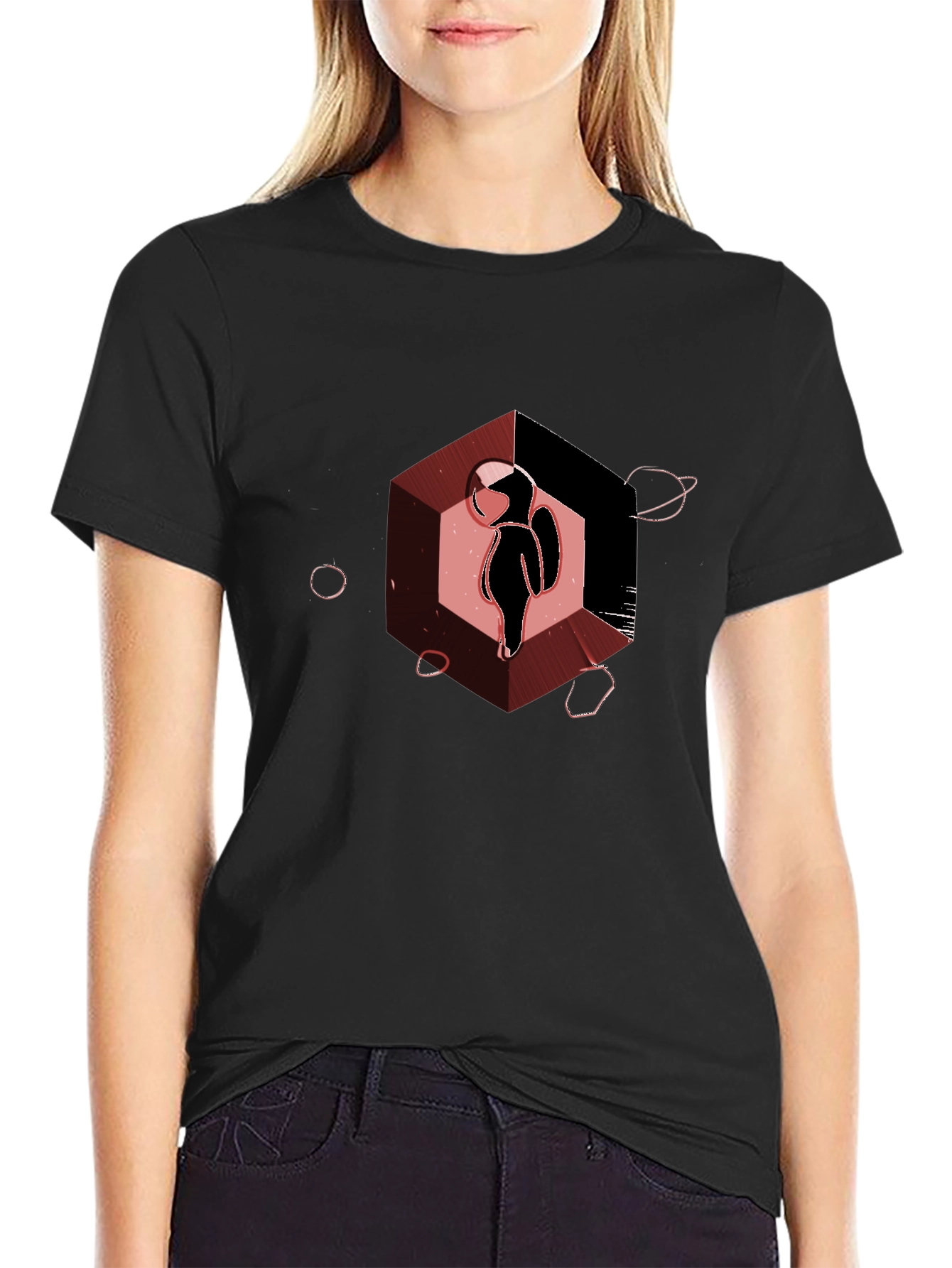 Astronaut in Hexagon Graphic T-Shirt - Black