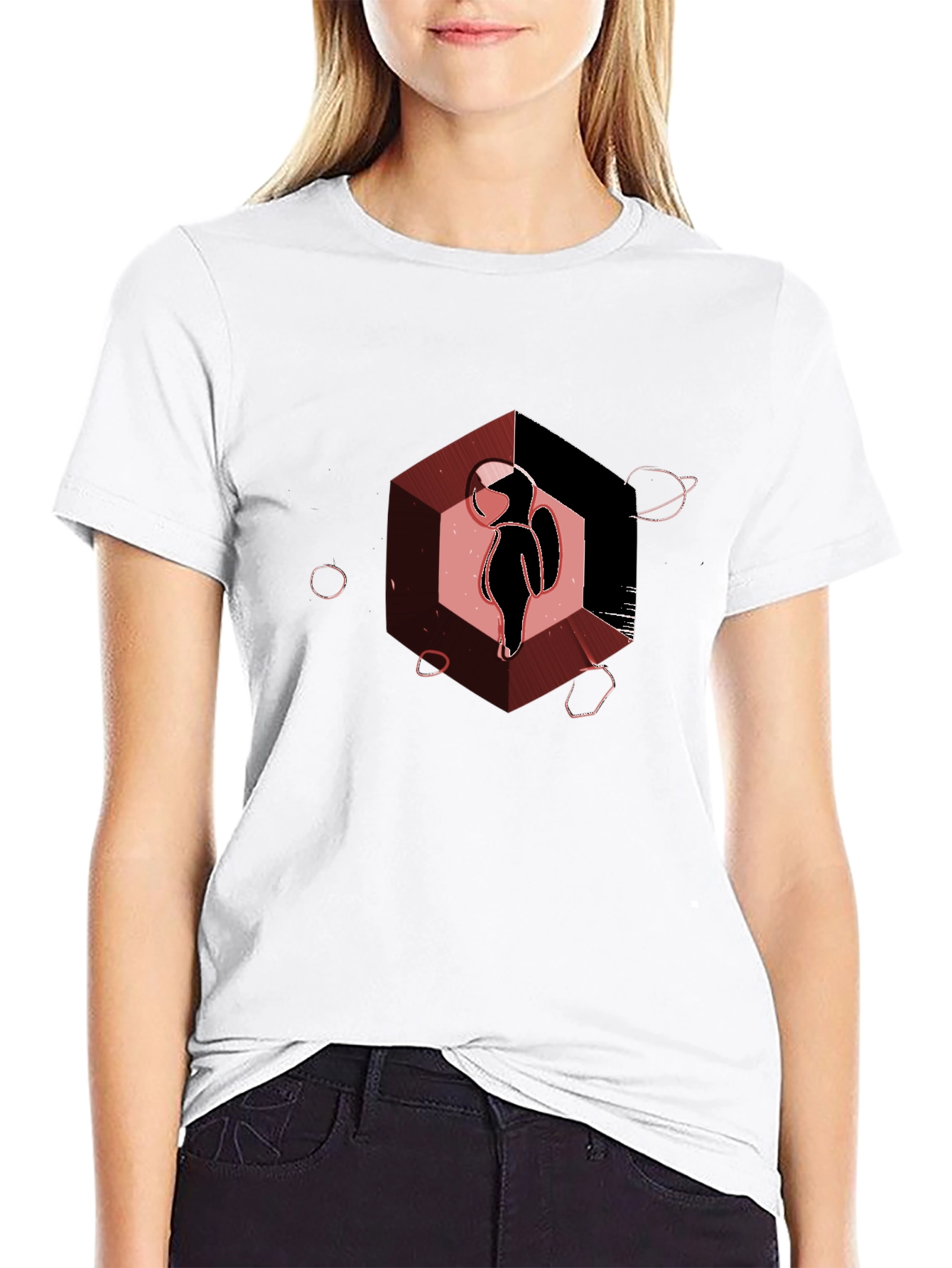Astronaut in Hexagon Graphic T-Shirt - Black