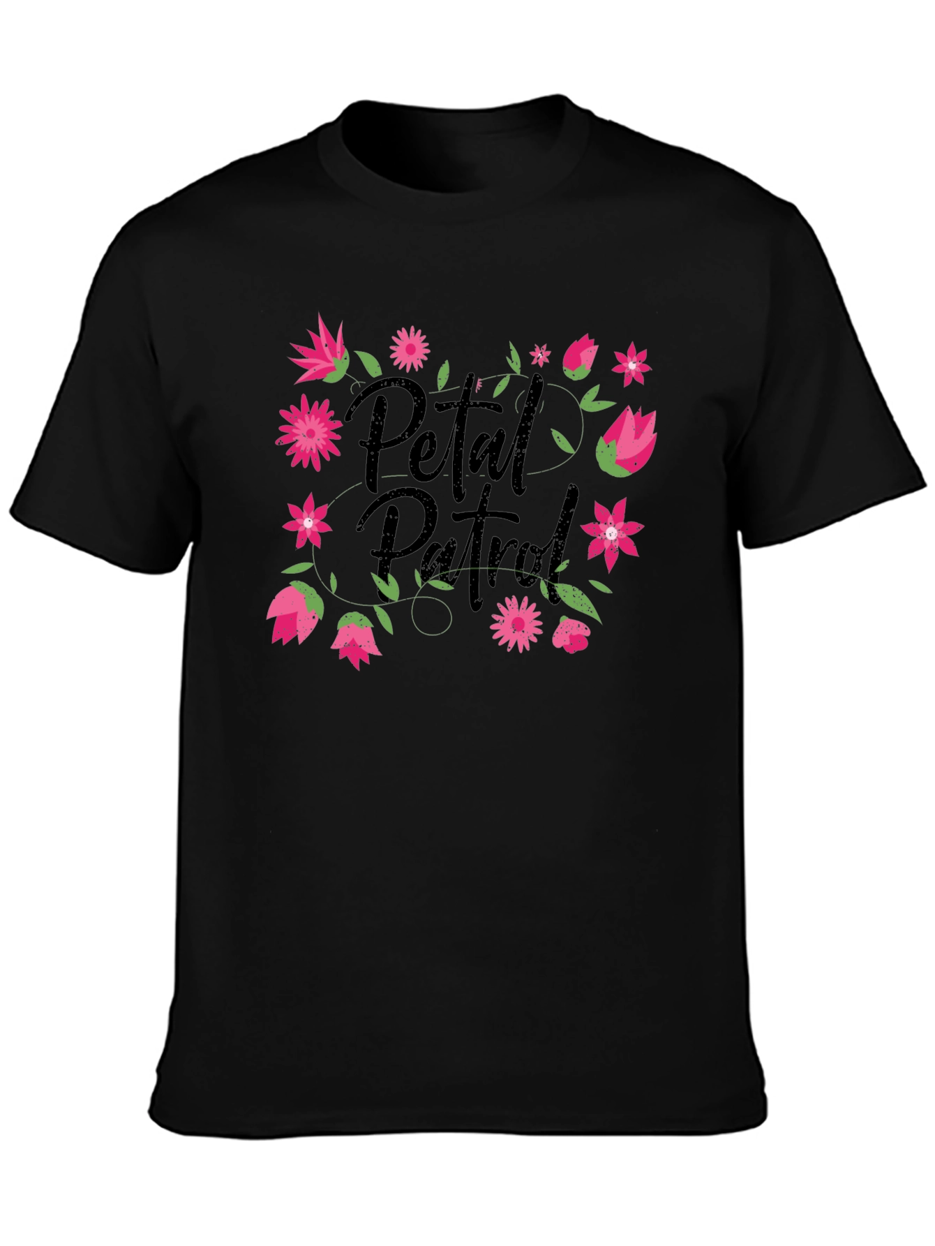 Petal Patrol Graphic Tee - Black Cotton T-Shirt