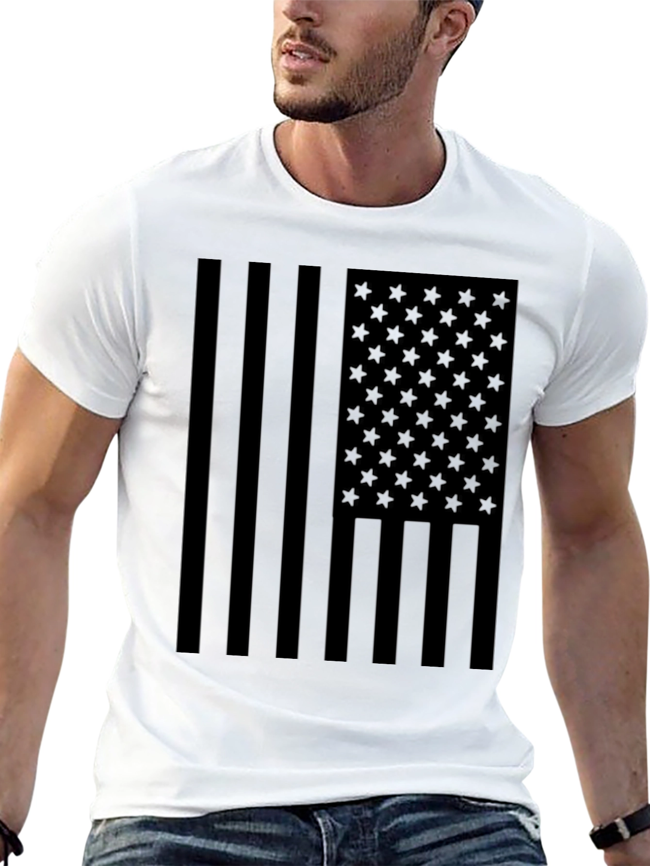 Monochrome American Flag Graphic T-Shirt