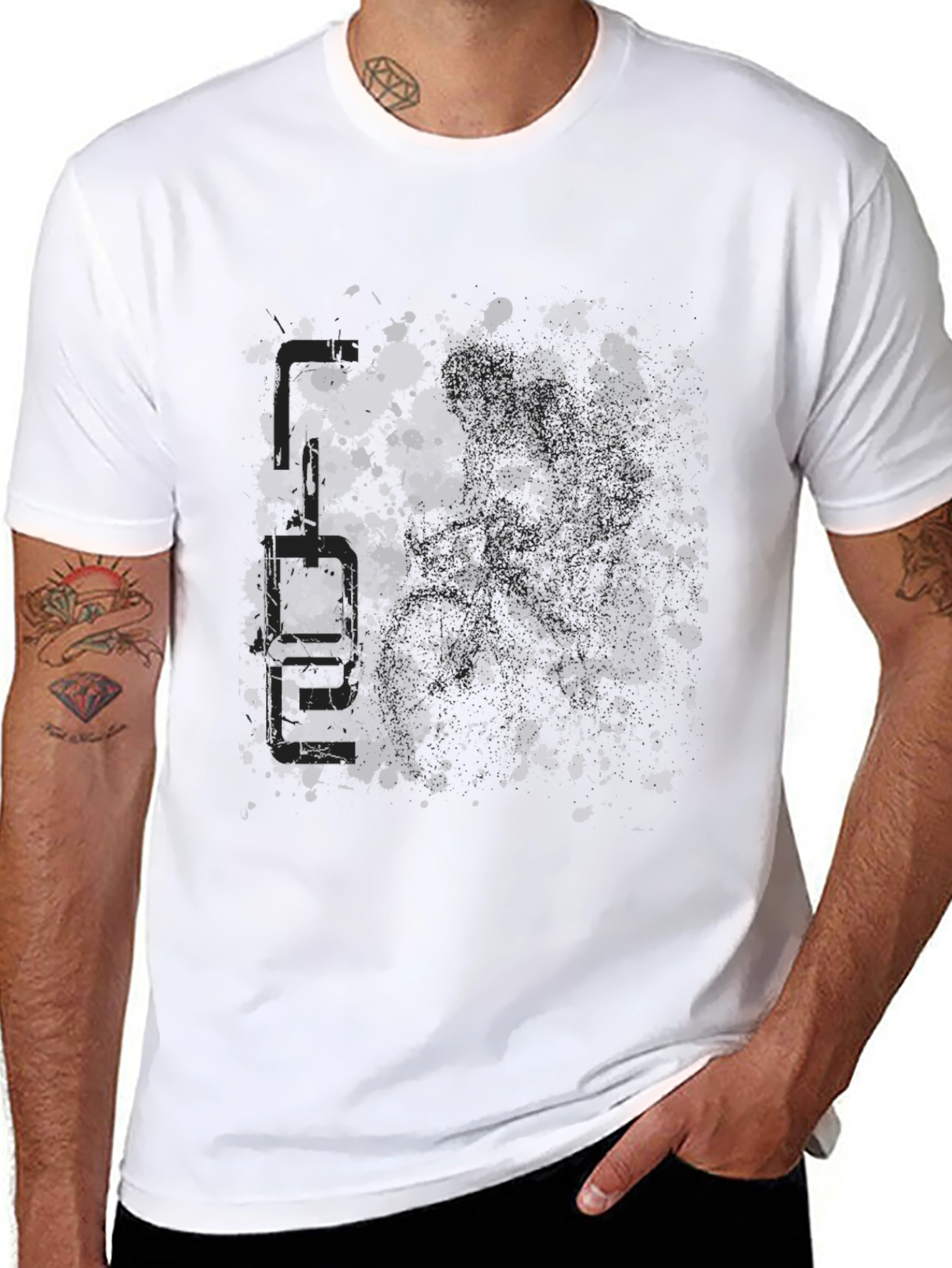 Mens Graphic Black T-Shirt - Abstract Splatter Design