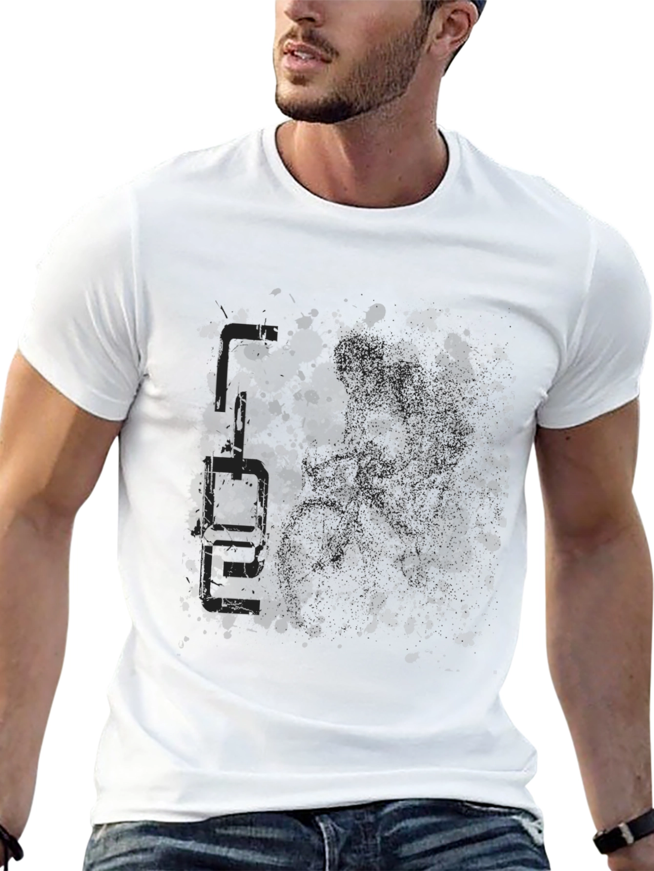 Mens Graphic Black T-Shirt - Abstract Splatter Design