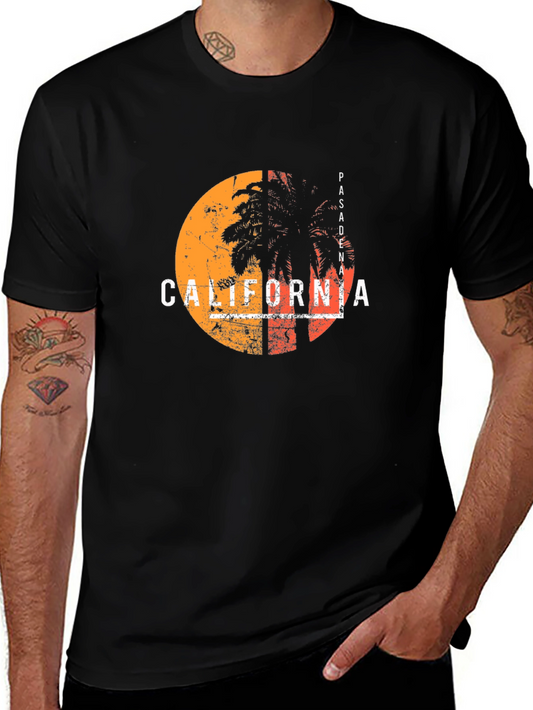 California Sunset T-Shirt - Retro Palm Tree Design