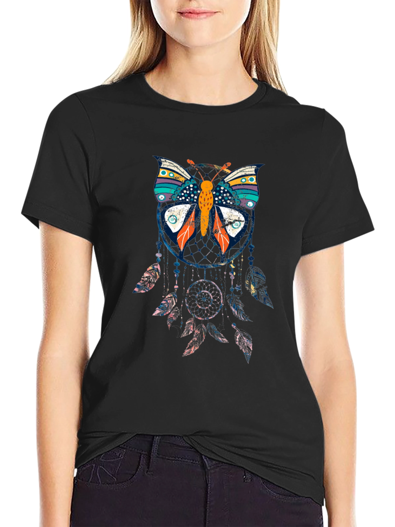 Butterfly Dreamcatcher Graphic Black T-Shirt