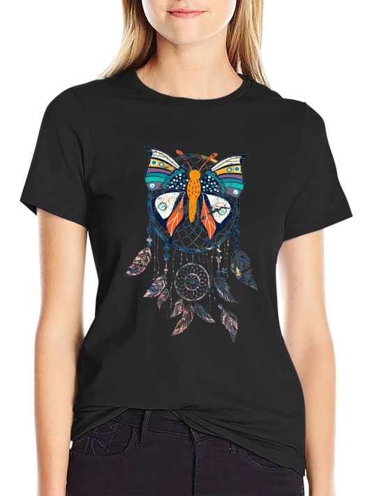Butterfly Dreamcatcher Graphic Black T-Shirt