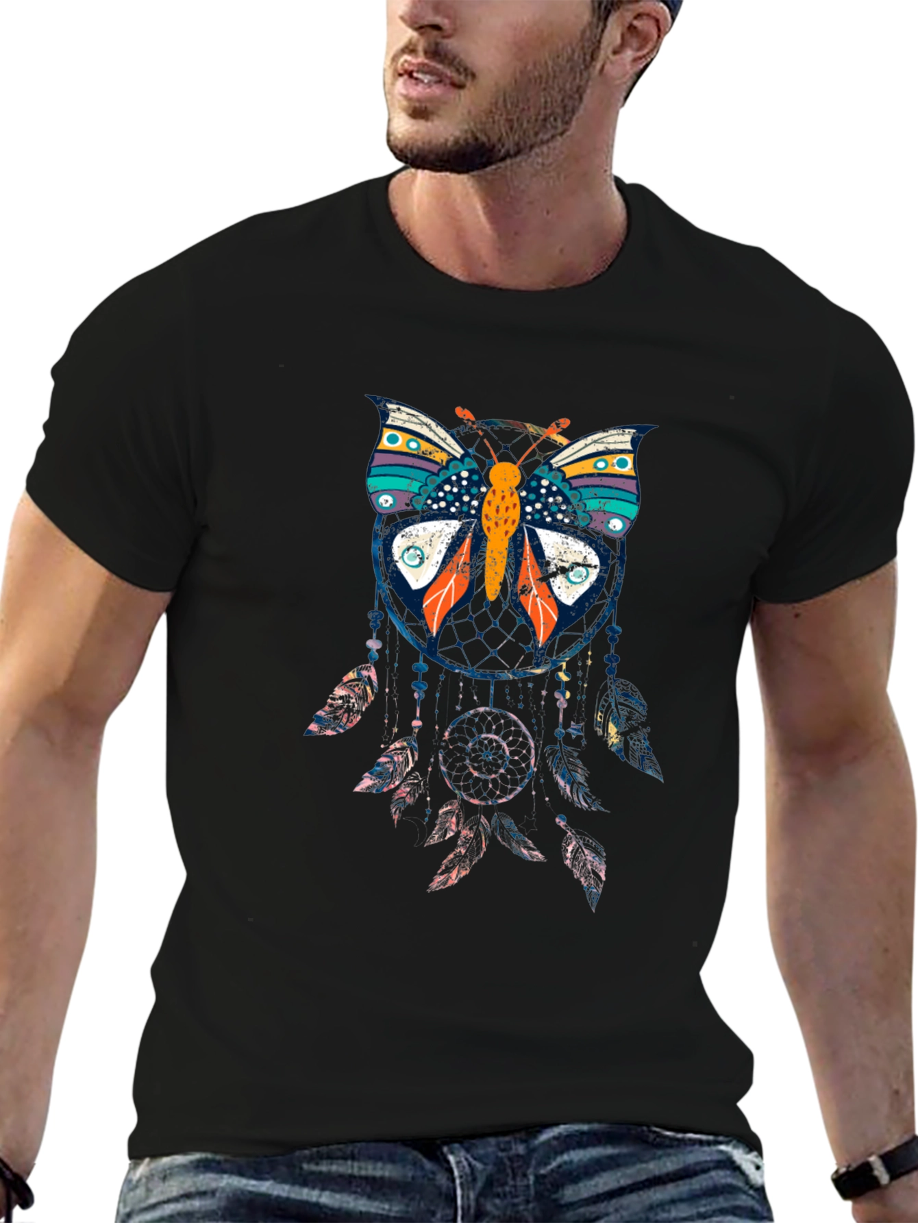 Butterfly Dreamcatcher Graphic Black T-Shirt