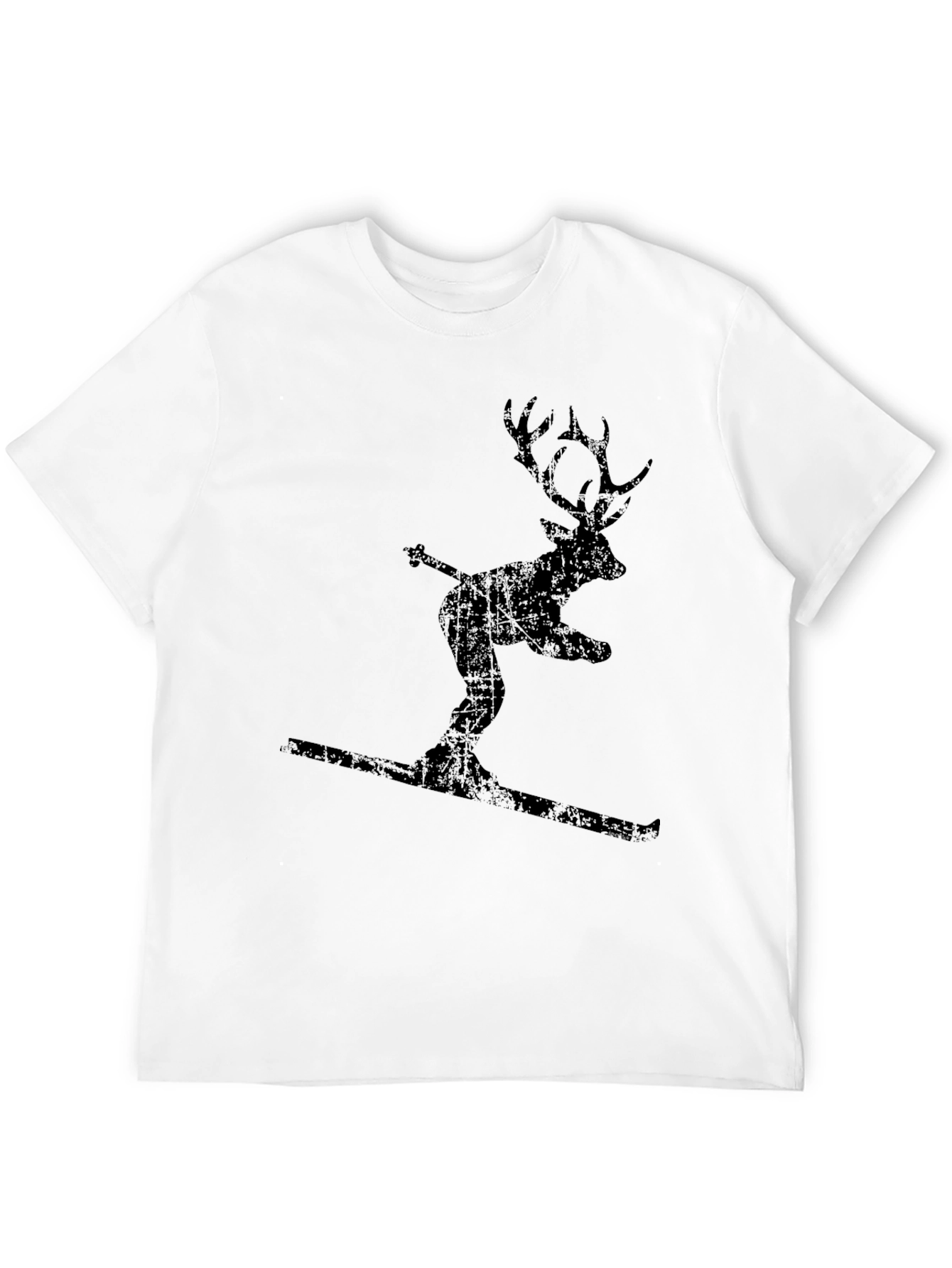 Skiing Deer Graphic Tee - Black Cotton Blend