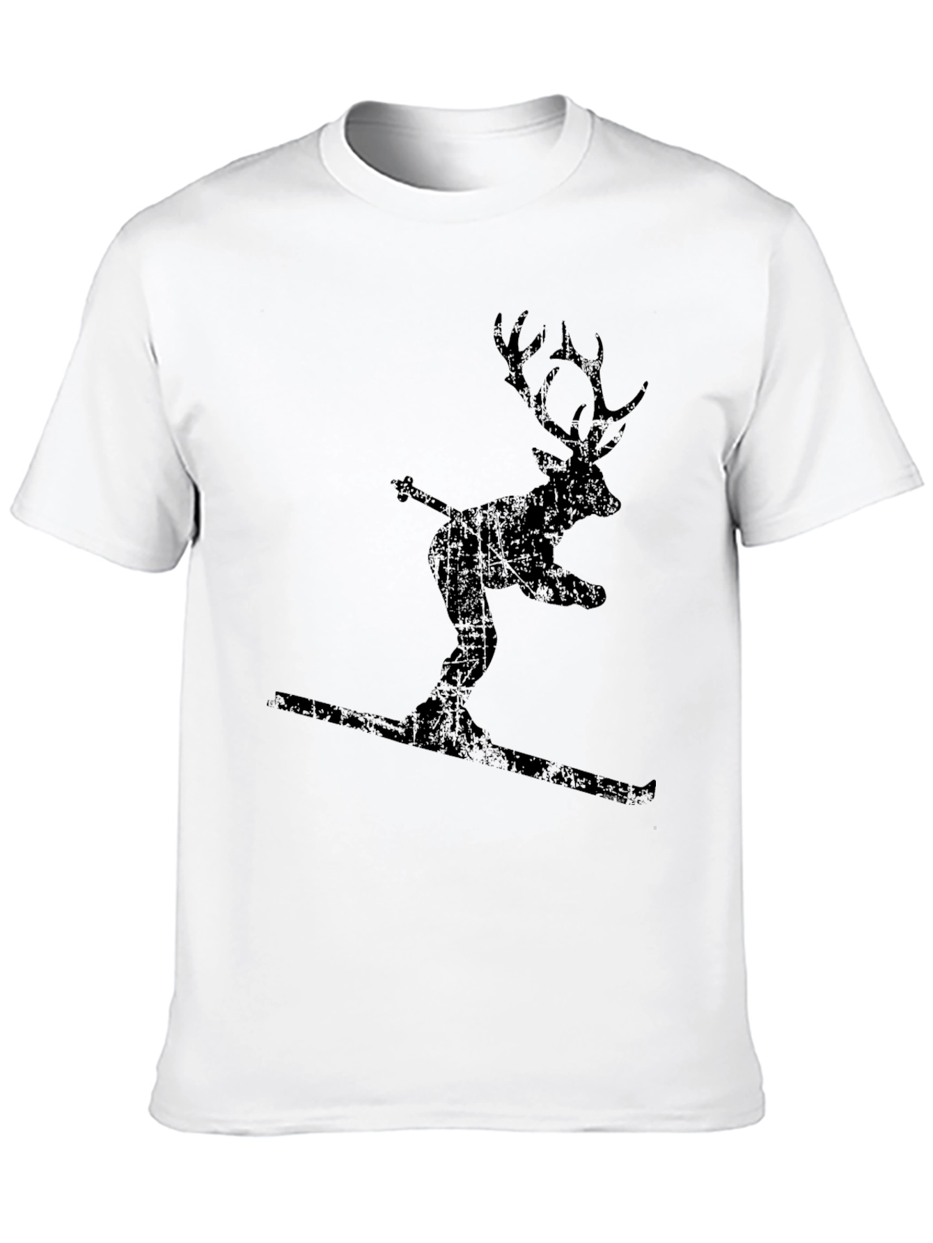 Skiing Deer Graphic Tee - Black Cotton Blend