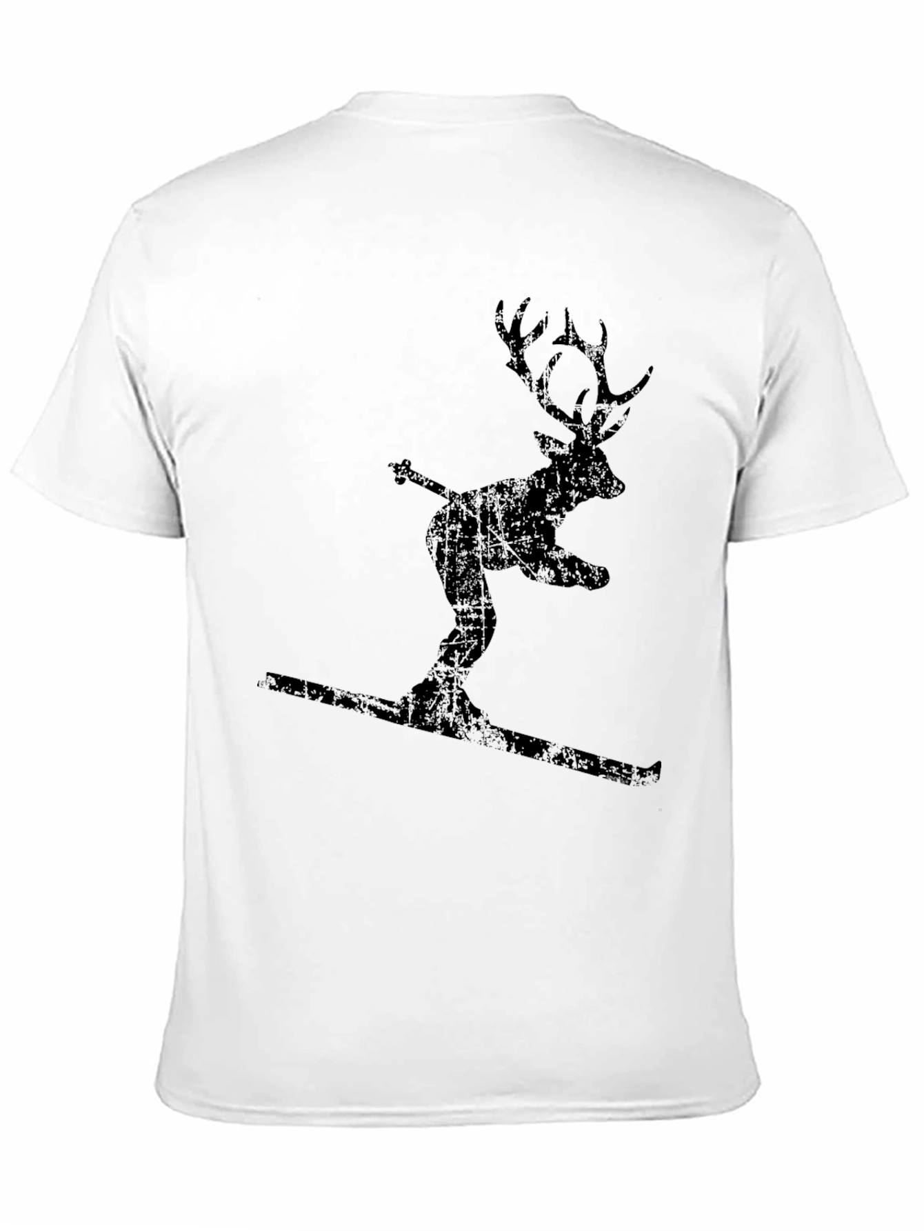 Skiing Deer Graphic Tee - Black Cotton Blend