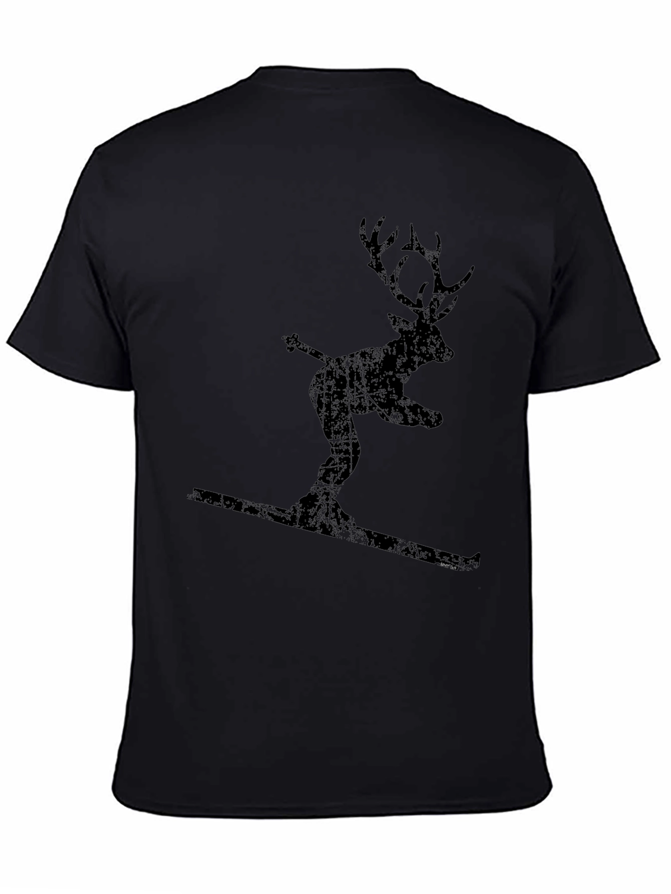 Skiing Deer Graphic Tee - Black Cotton Blend