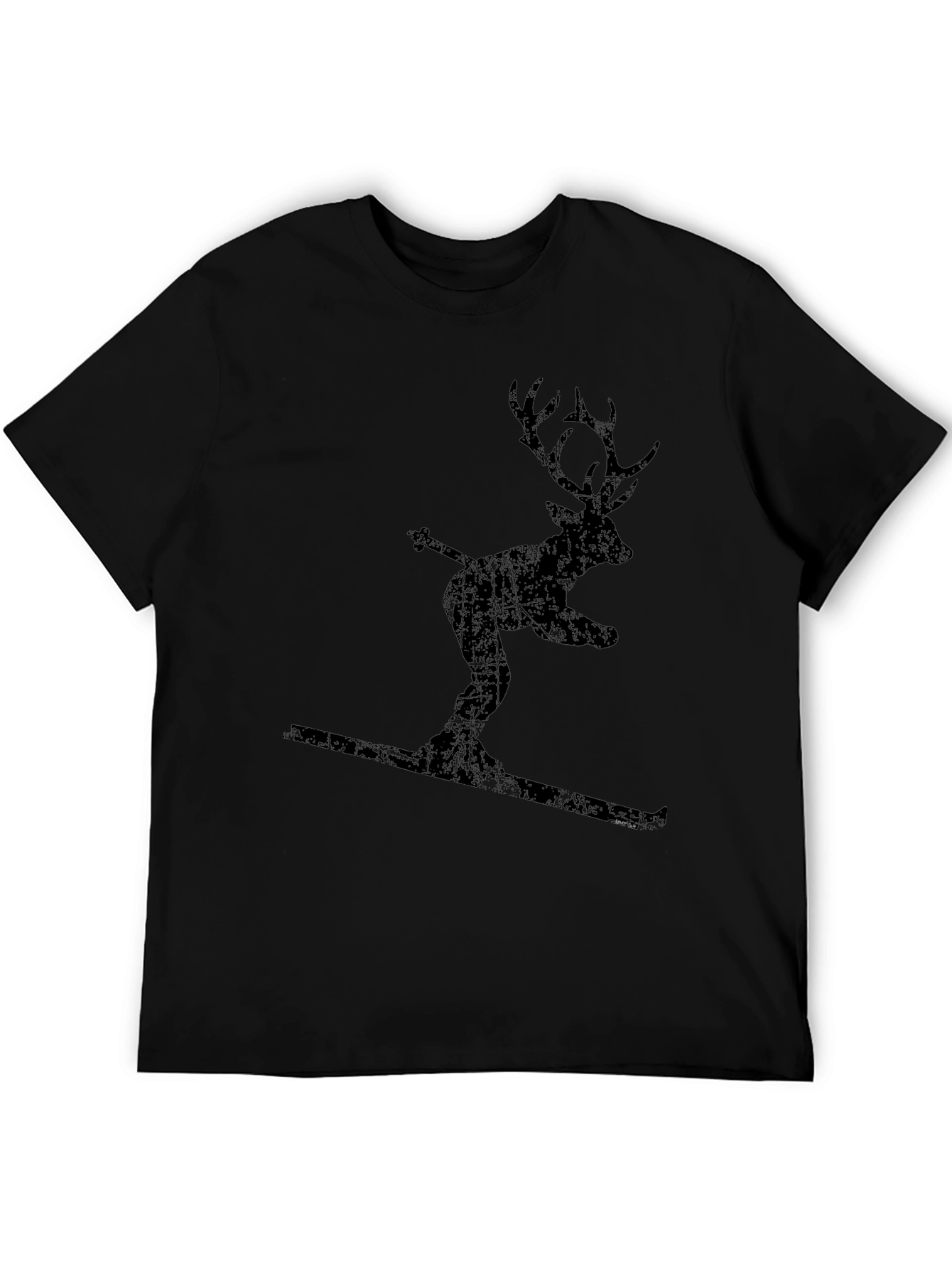 Skiing Deer Graphic Tee - Black Cotton Blend
