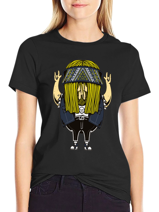 Cool Cartoon Character Print Black T-Shirt