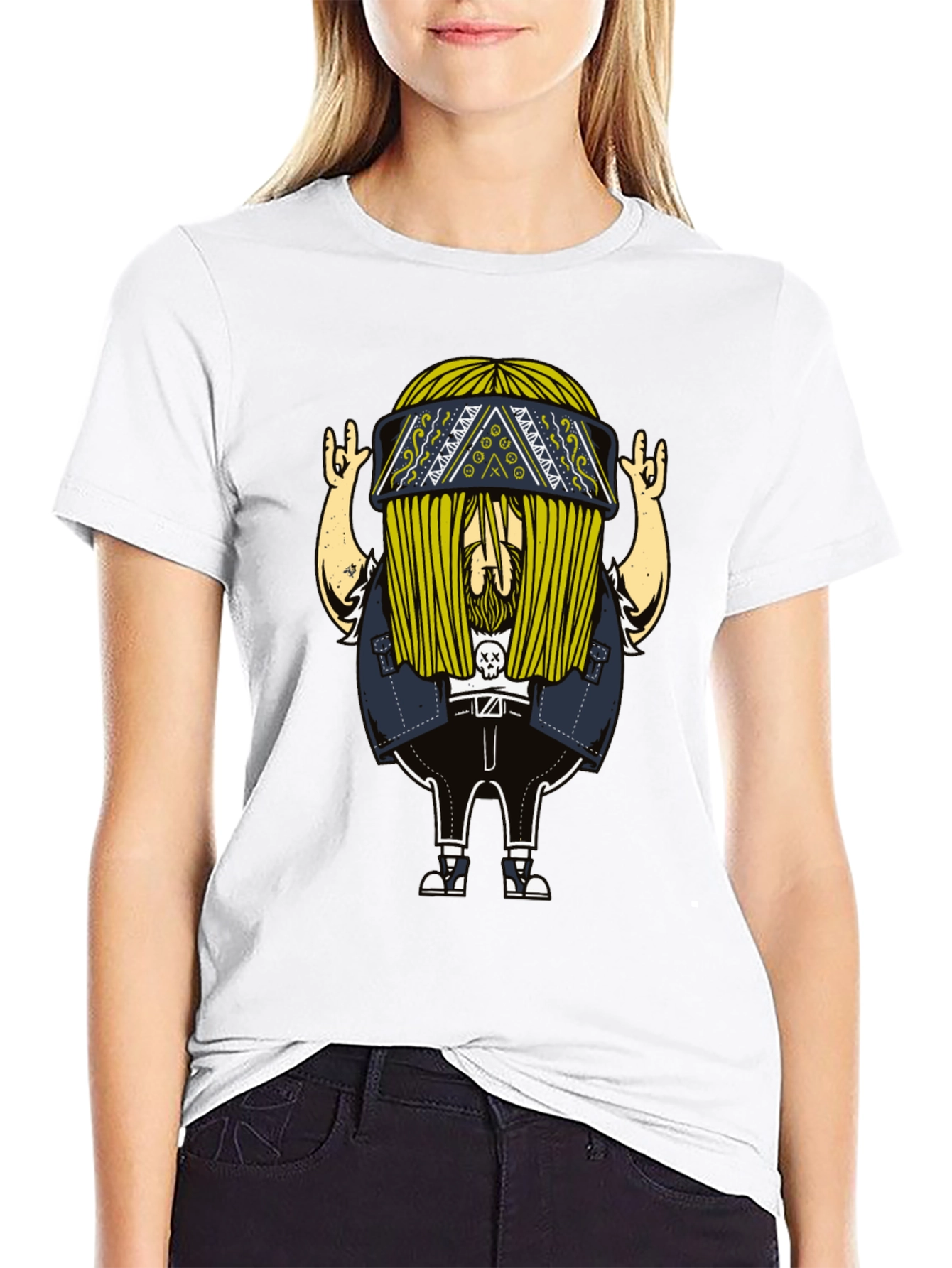 Cool Cartoon Character Print Black T-Shirt