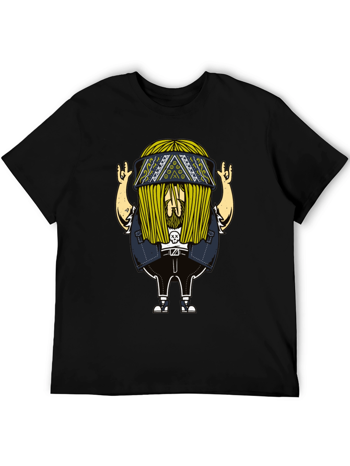 Cool Cartoon Character Print Black T-Shirt