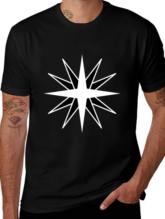 Mens Black T-Shirt with White Star Design