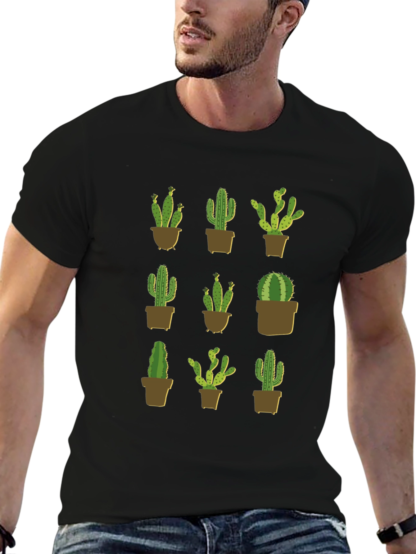 Cactus Plant Graphic Print Black T-Shirt