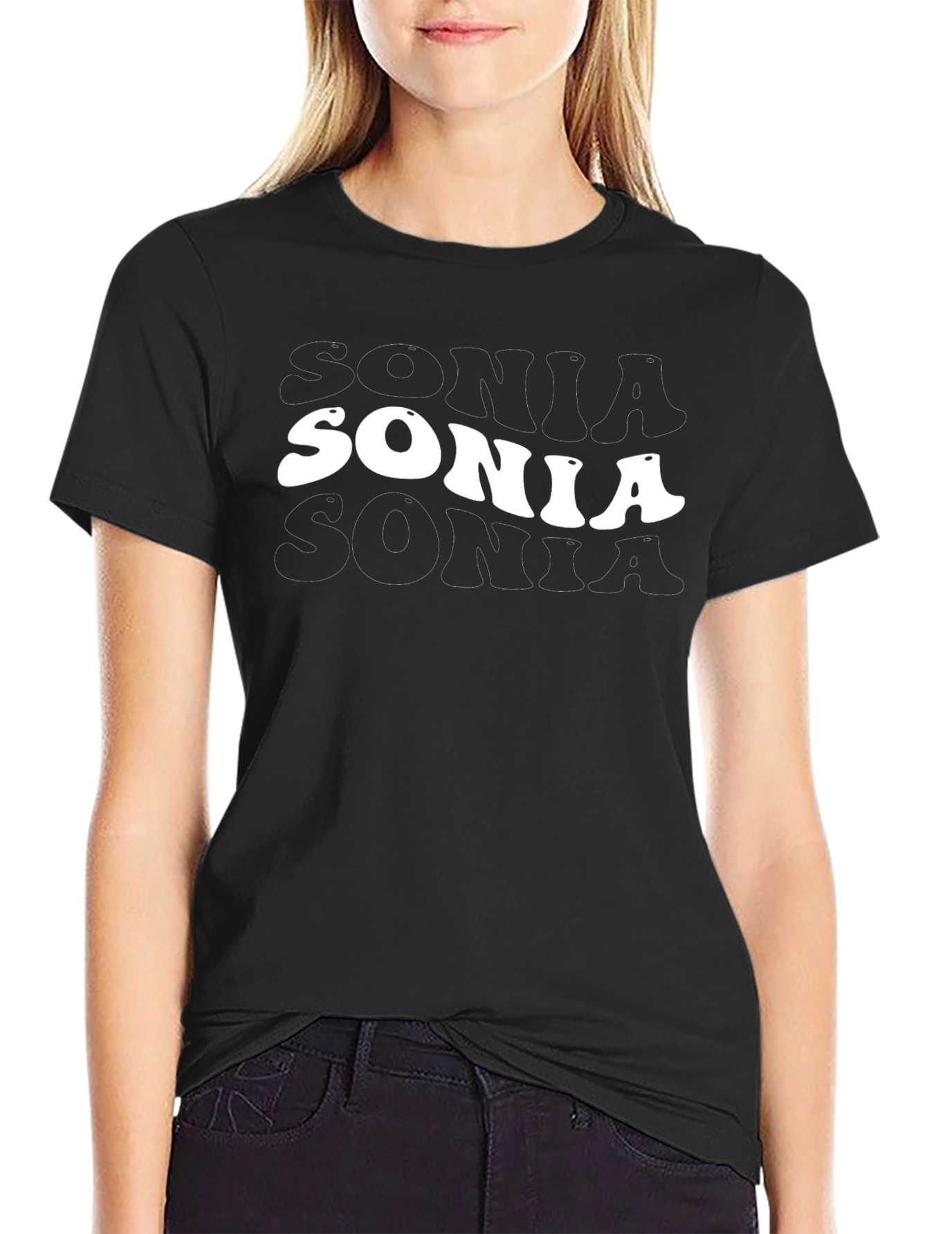 Retro Sonia T-Shirt - Black Cotton Blend Tee
