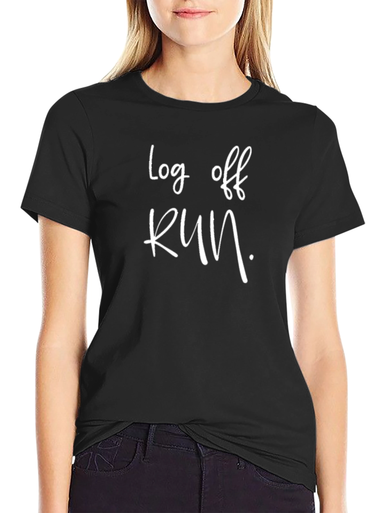 Log Off Run T-Shirt - Black Sporty Motivational