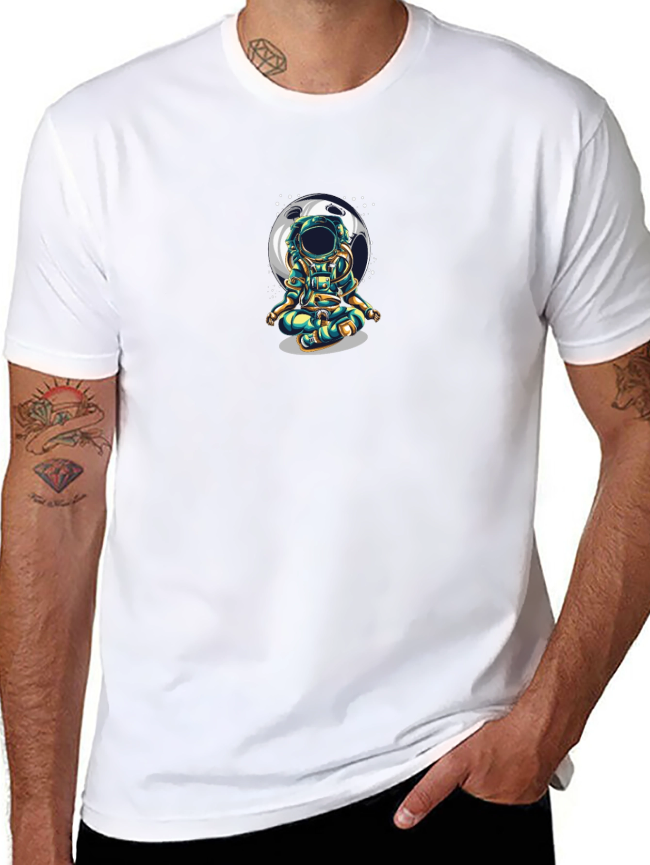 Astronaut Meditating Moon T-Shirt - Black