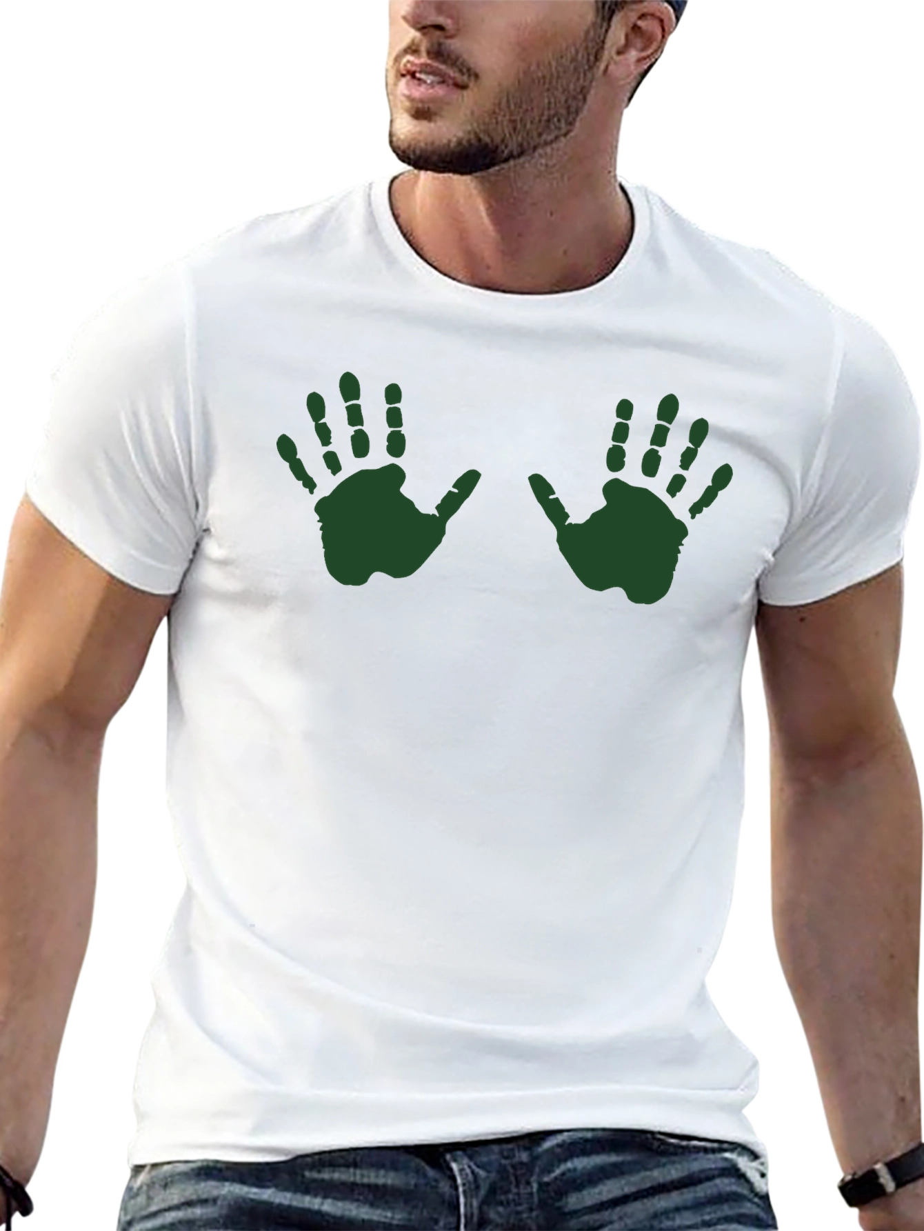 Green Handprint Graphic Tee - Casual Black T-Shirt