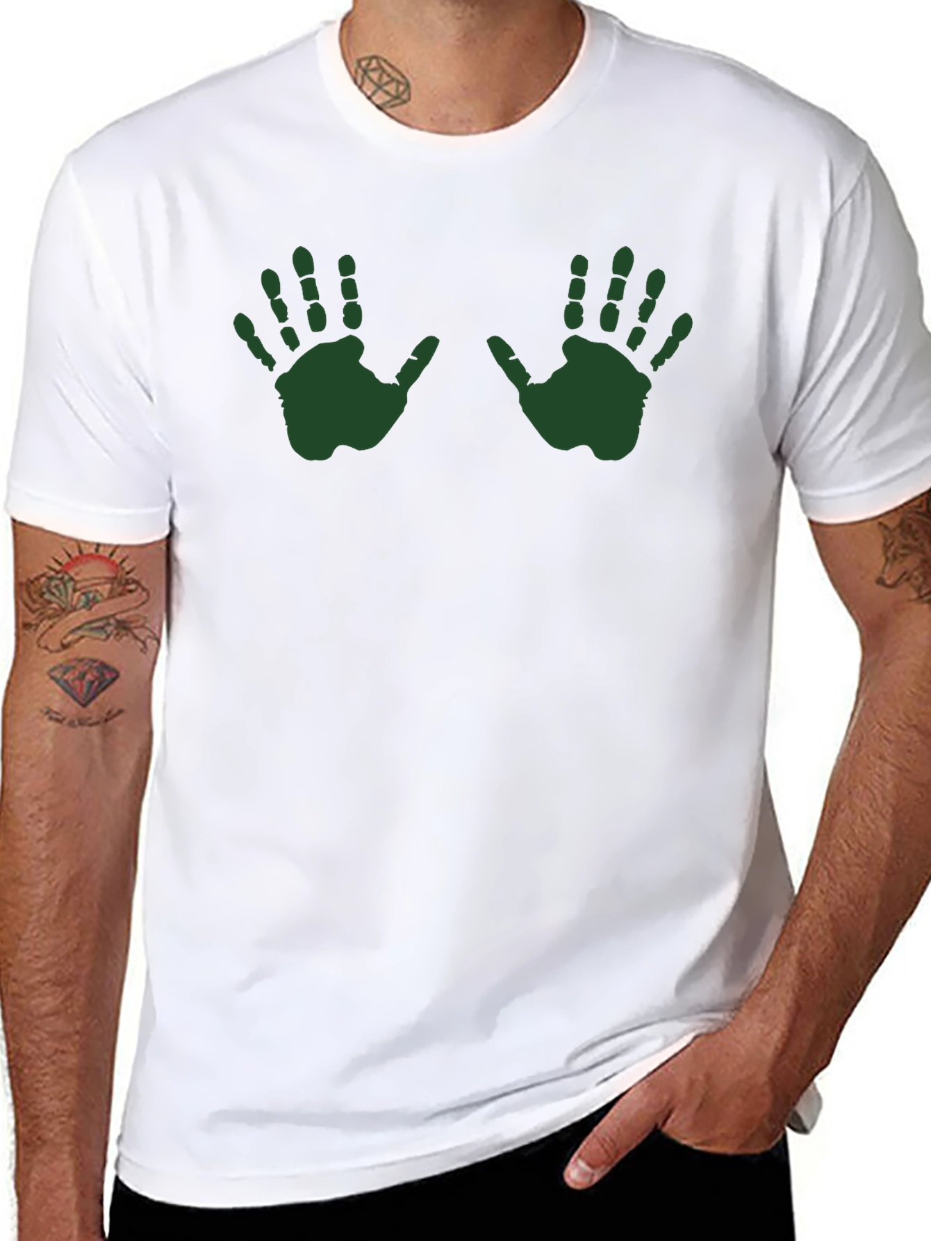 Green Handprint Graphic Tee - Casual Black T-Shirt