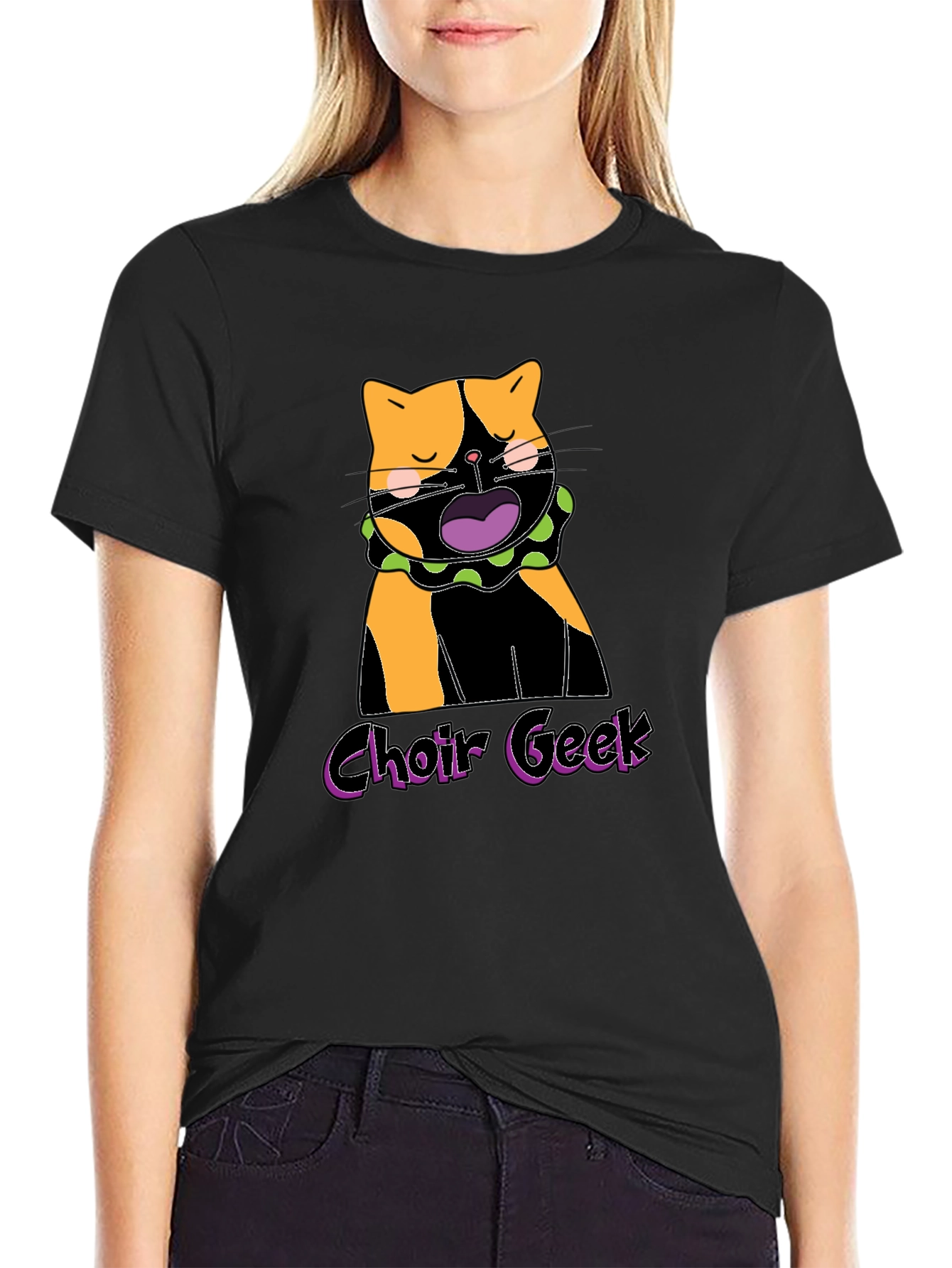 Choir Geek Cat Graphic Tee - Black Cotton T-Shirt
