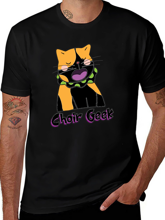 Choir Geek Cat Graphic Tee - Black Cotton T-Shirt