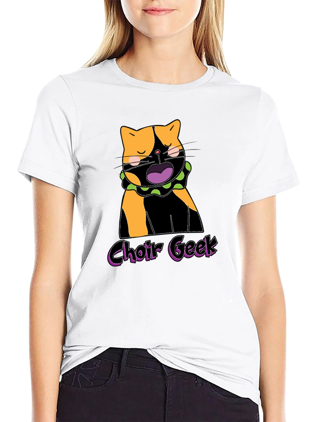 Choir Geek Cat Graphic Tee - Black Cotton T-Shirt