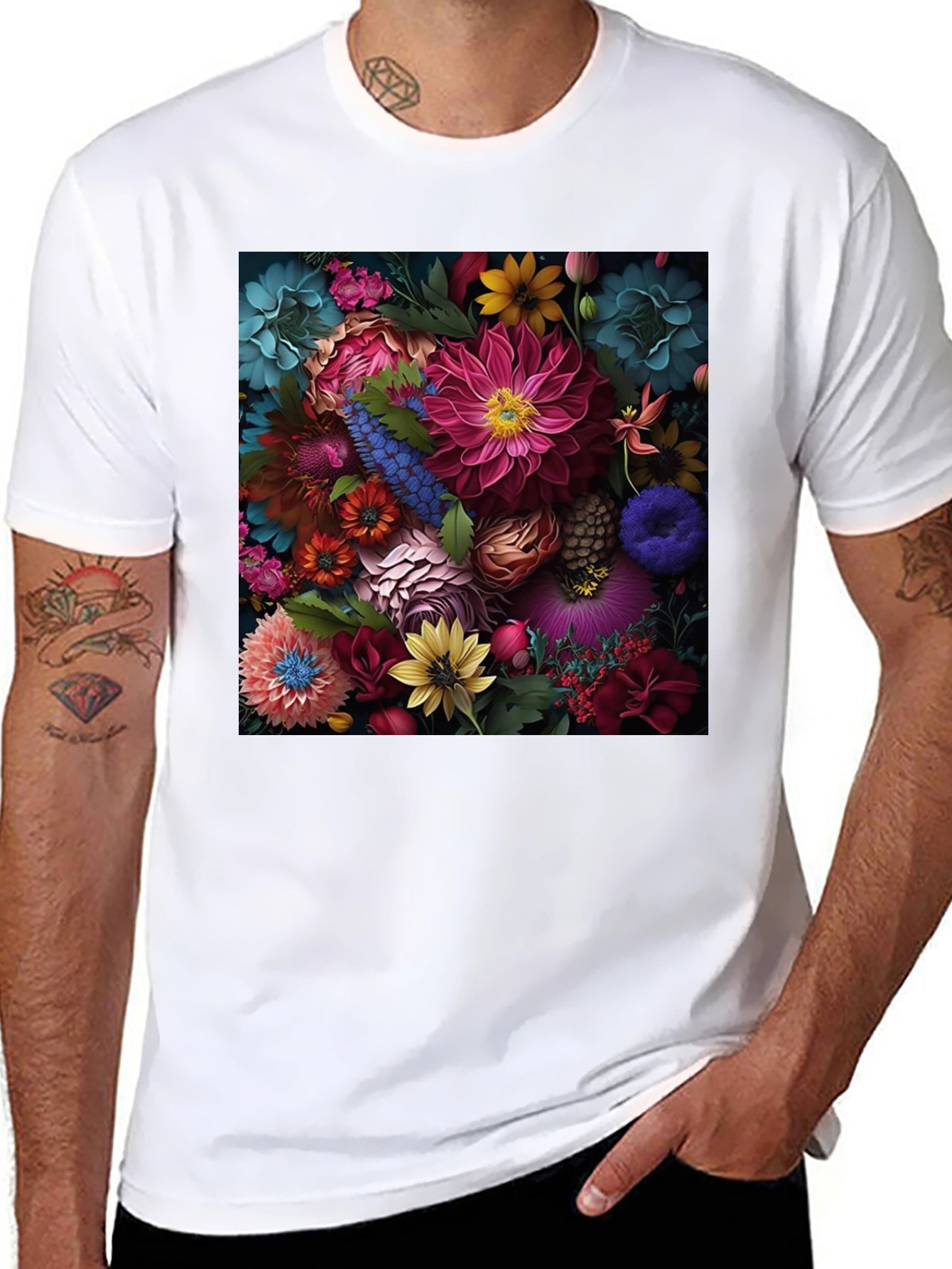 Floral Print Black T-Shirt