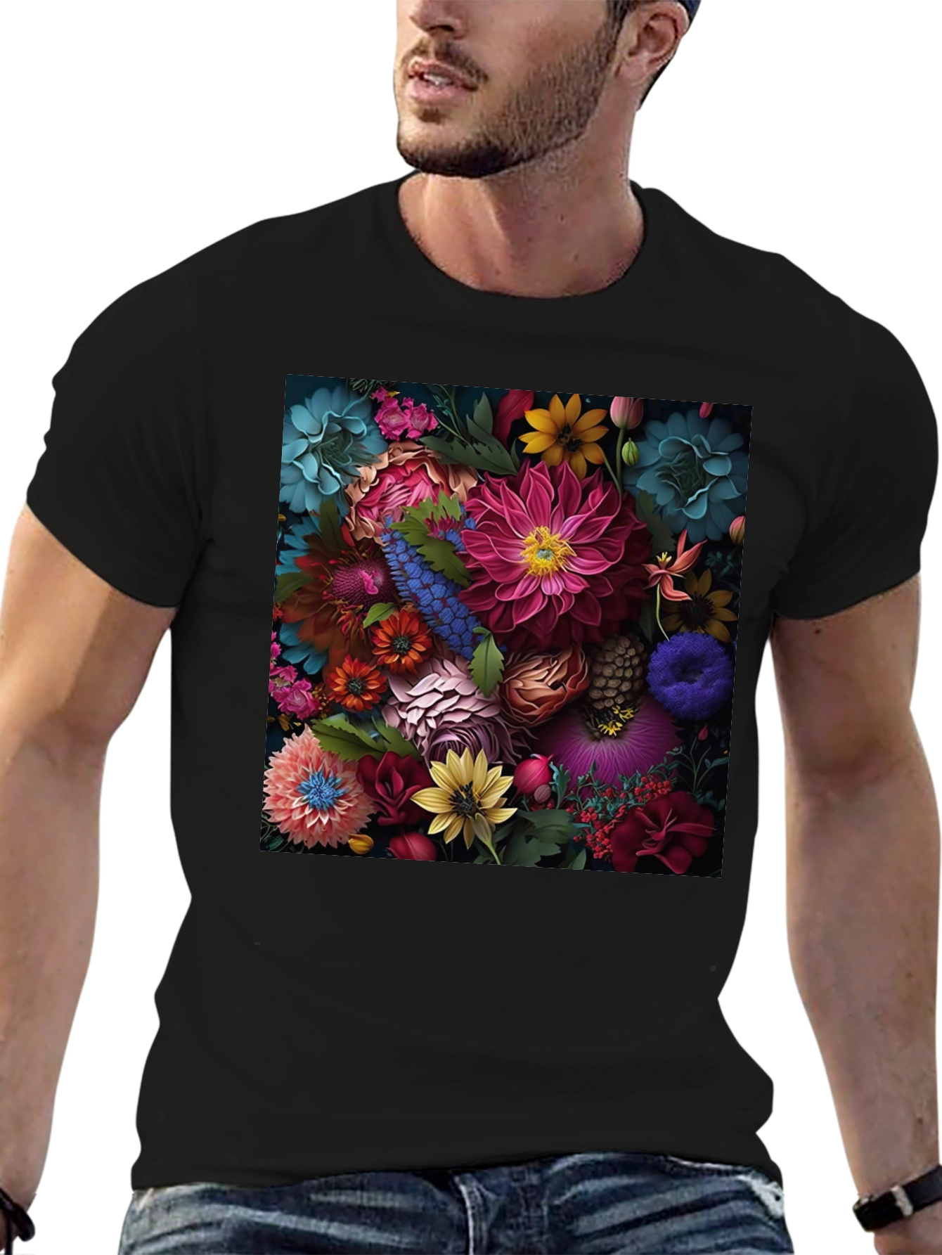 Floral Print Black T-Shirt