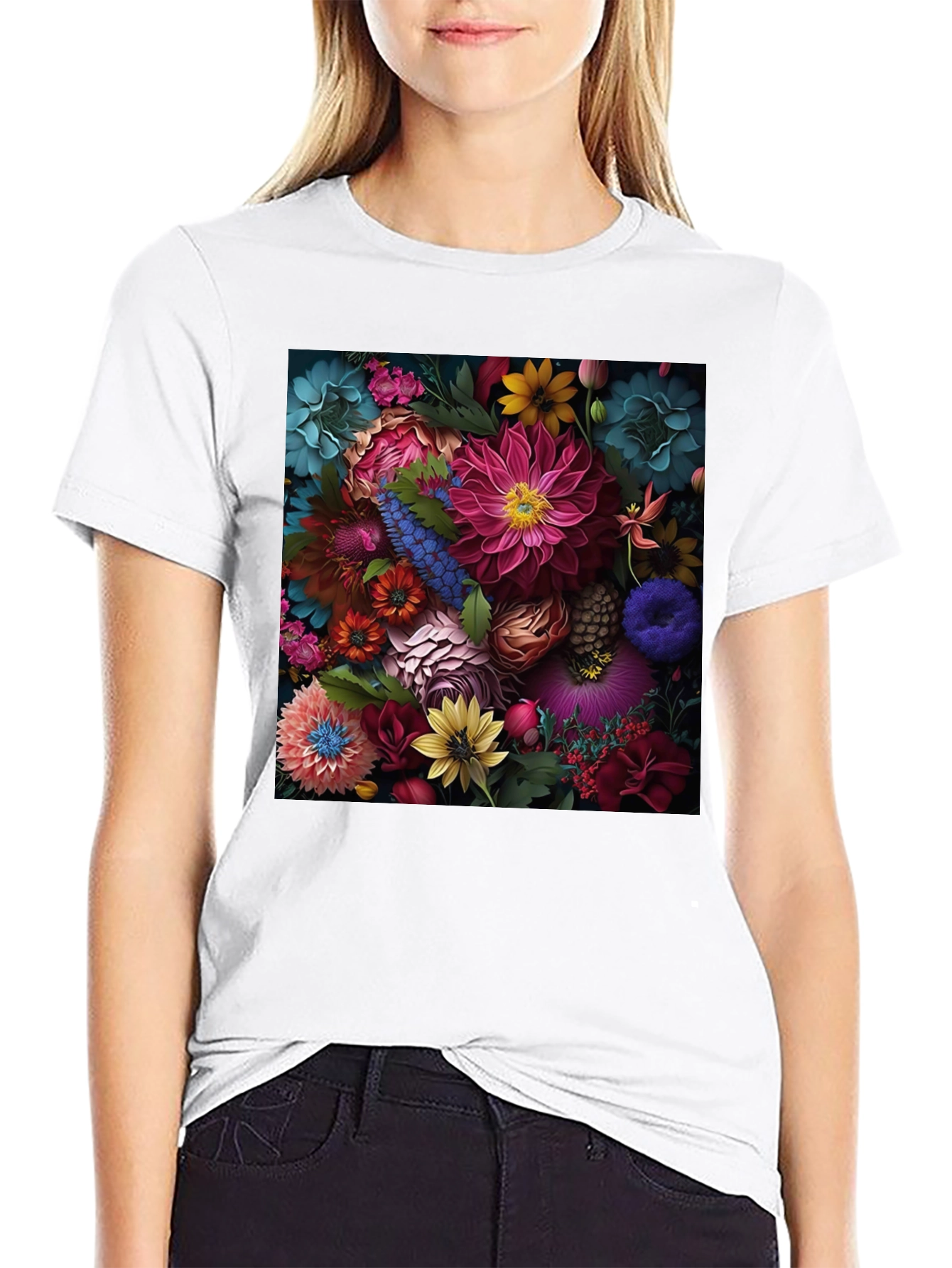Floral Print Black T-Shirt