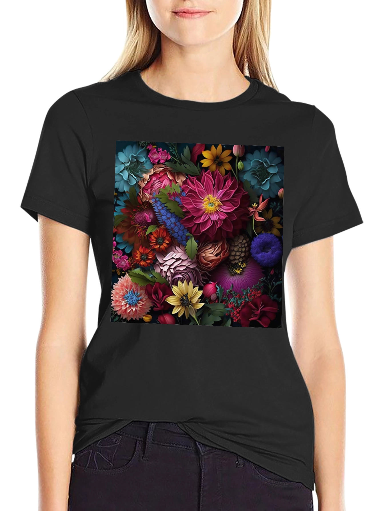 Floral Print Black T-Shirt