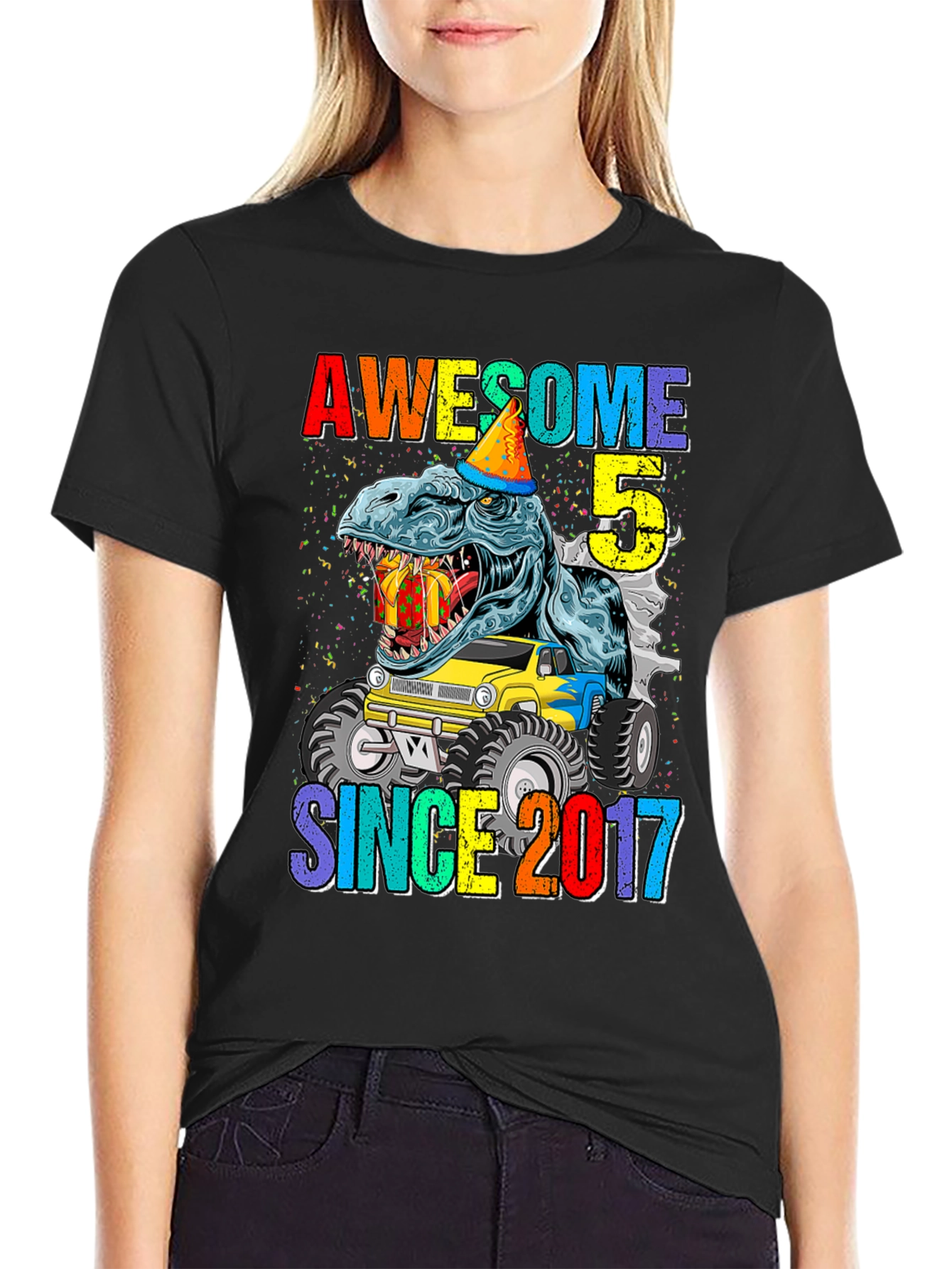 Awesome Since 2017 T-Rex 5th Birthday Shirt