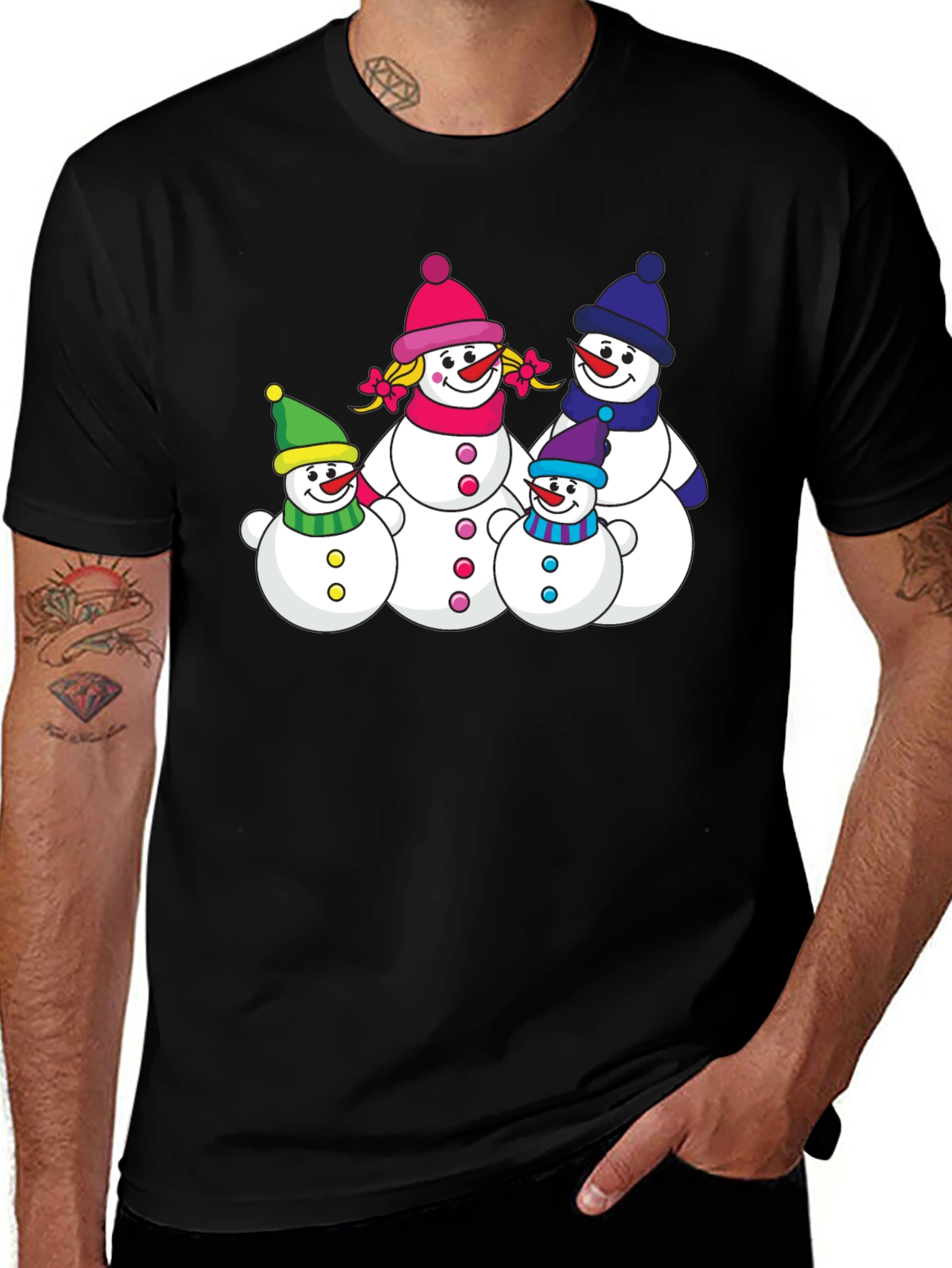 Snowman Family Graphic Tee - Festive Holiday Shirt