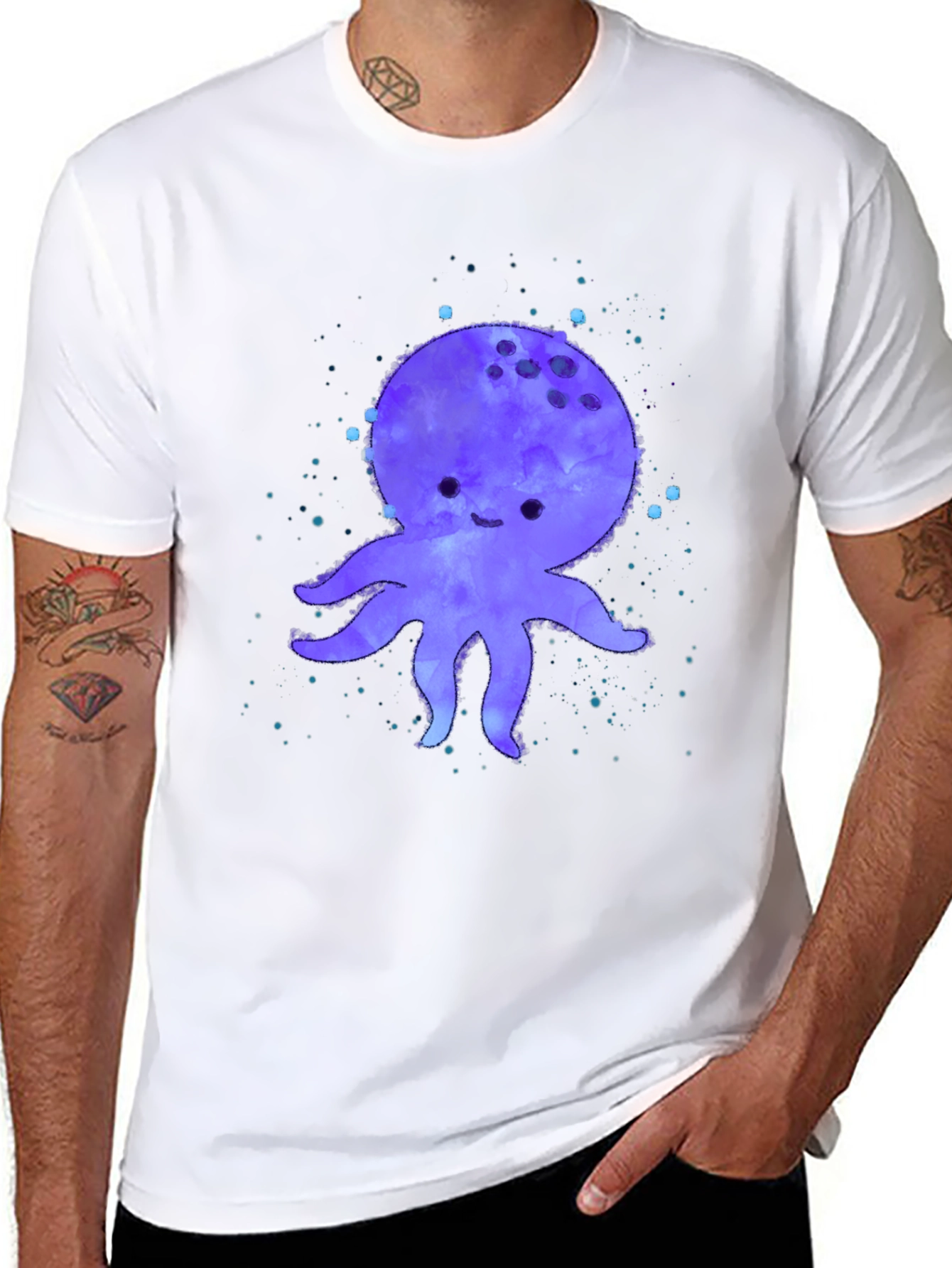 Cute Octopus Graphic Print Black T-Shirt