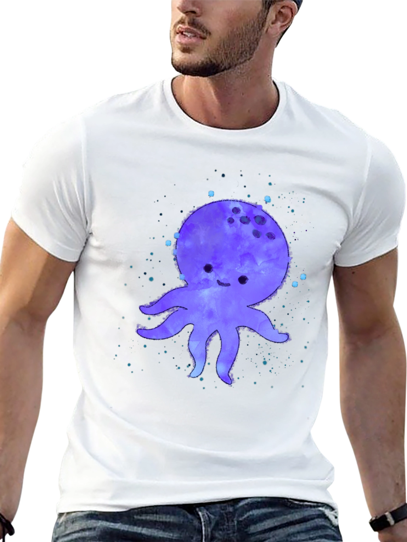Cute Octopus Graphic Print Black T-Shirt