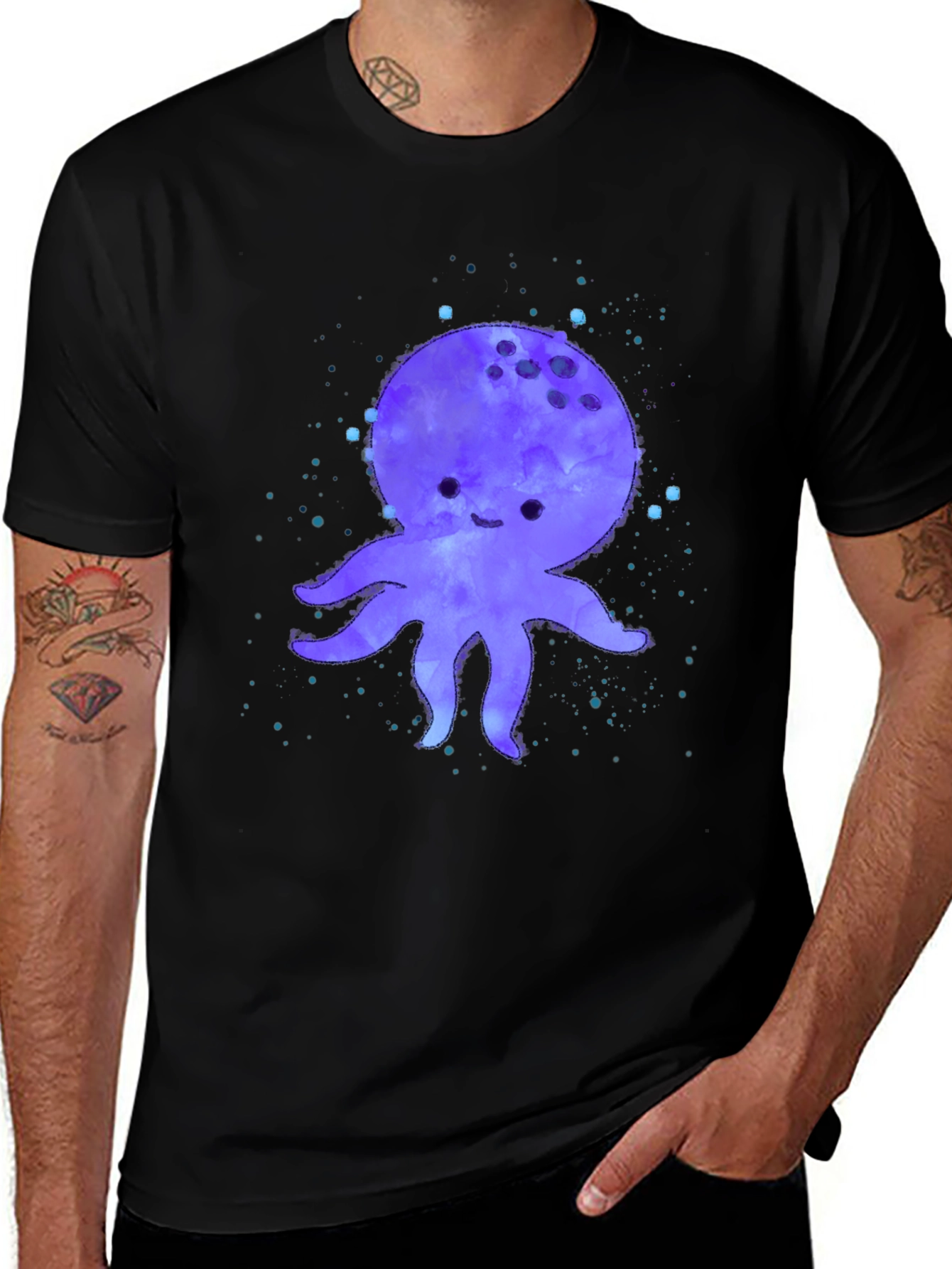 Cute Octopus Graphic Print Black T-Shirt