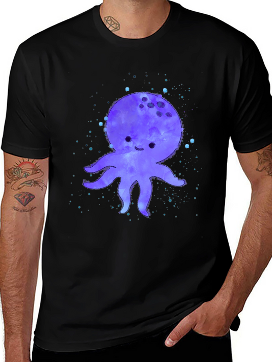 Cute Octopus Graphic Print Black T-Shirt