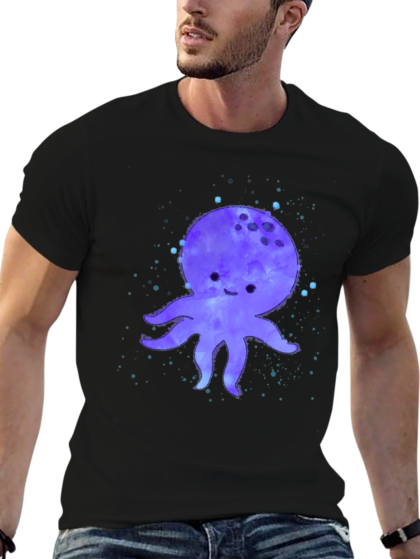Cute Octopus Graphic Print Black T-Shirt