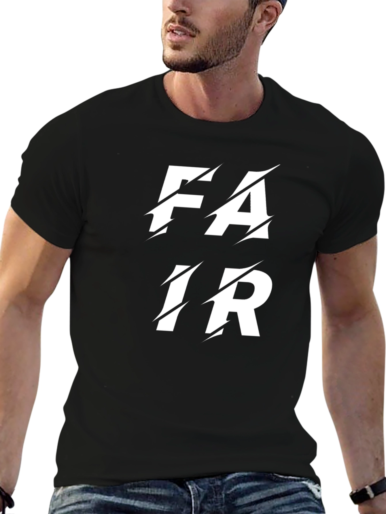 Edgy Graphic Tee: FAIR Sliced Text Design