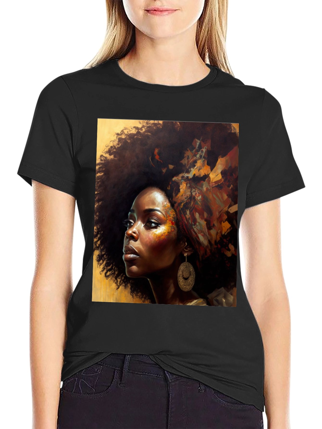 Afro Woman Art Graphic Tee - Black