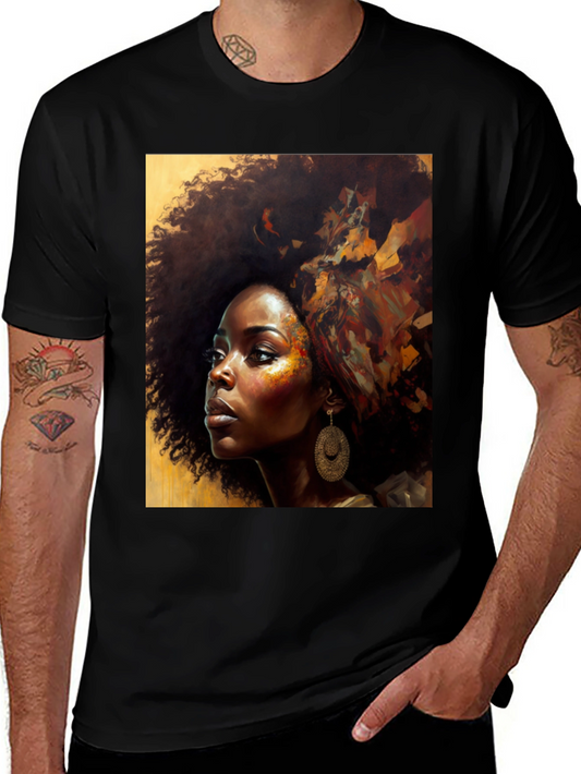 Afro Woman Art Graphic Tee - Black