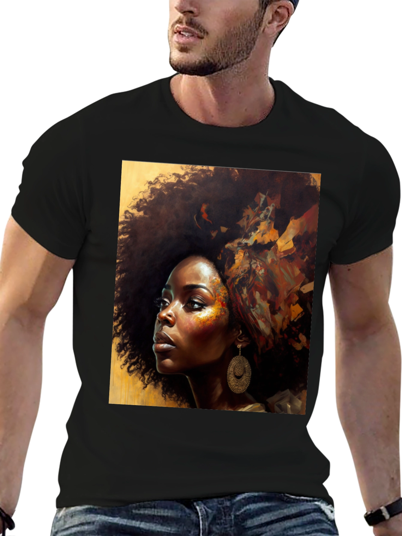 Afro Woman Art Graphic Tee - Black